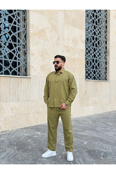 PEERLESS STORE Oversize Crinkle Linen Shirt & Pants Set