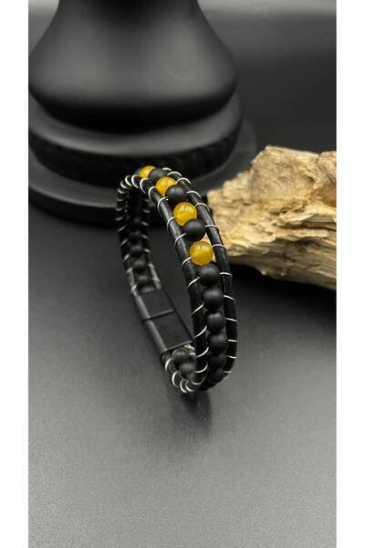 magıcgrange Yellow, Green, Orange Agate Natural Stone Handmade Leather Men's ...