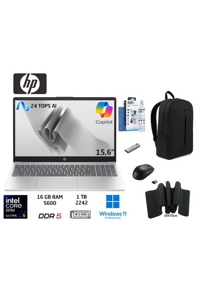 HP AI 15 Intel Core Ultra 5 225U 16GB 1TB SSD W11 PRO 15.6" D51E0EA Duddi Çan...