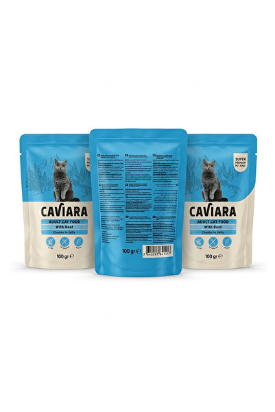 Caviara طعام القطط البالغة - قطع لحم البقر في الجيلي (100 جرام) |   طعام رطب ...