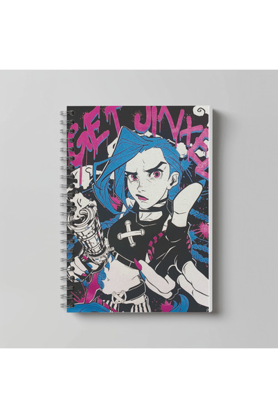 nihonwosekai Arcane Jinx LoL Anime Caiet spiralat A4 pentru băieți, 60 de foi