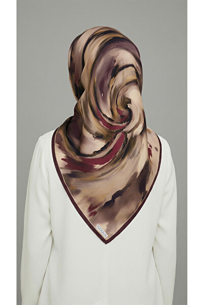 Karaca Flower-Patterned Rayon Scarf - Brown / Purple