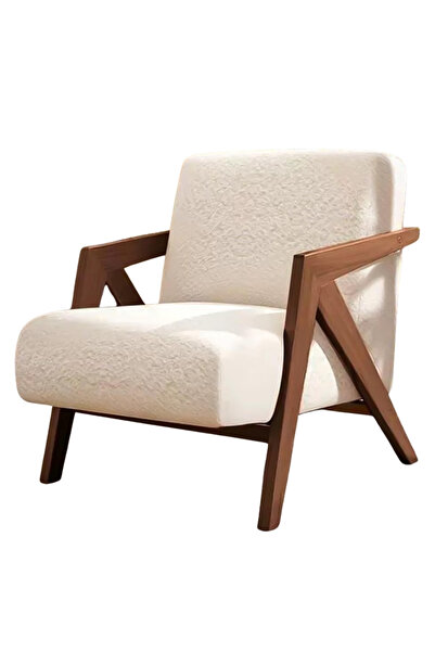 Gaia Home Cream Fabric Lounge Chair Walnut Wood Frame Modern Accent Chair