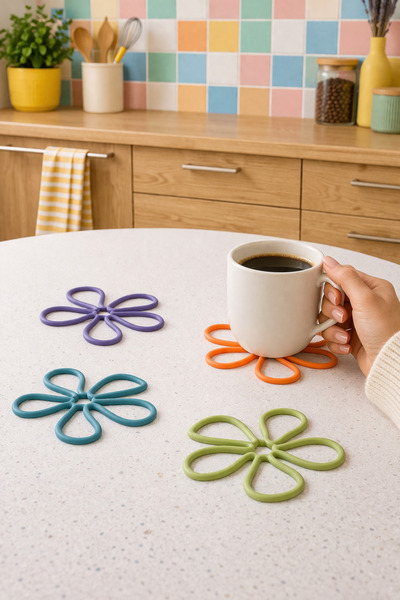 BitByteBrick Line Flower Minimal Bardak Altlığı 4'lü Set