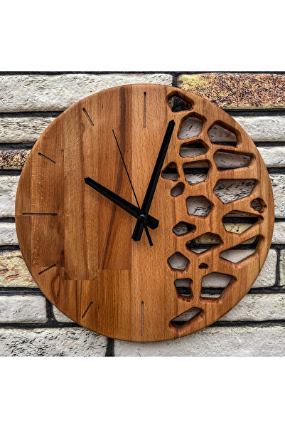 Picowood Doğal Masif Ahşap CNC Oyma Duvar Saati Modern Dekoratif Tasarım El Y...