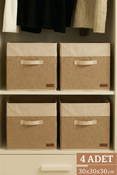 PH Prendi Home 4’lü Beyaz Garnili Jüt Kumaş Dolap İçi Düzenleyici Kutu - 30x3...