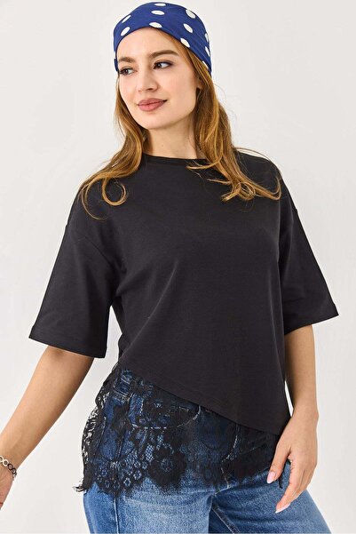 Perry Boutique Γυναικεία φούστα με ασύμμετρη δαντέλα και λεπτομέρεια μπλούζας