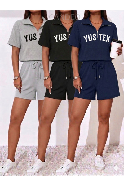 LAUSRA Σετ 3 γυναικείων σορτς - Μαύρο, Γκρι, Ναυτικό Μπλε - Σορτς με ψηλή μέσ...