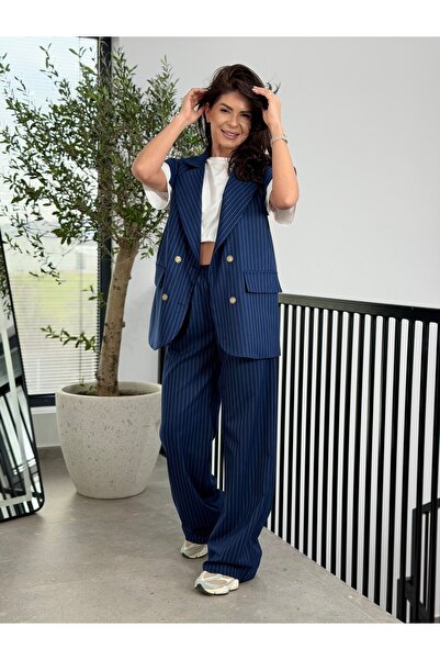 RAMONA BADESCU EXCLUSIVE Γυναικείο ριγέ σετ δύο τεμαχίων, γιλέκο σε στυλ σακά...