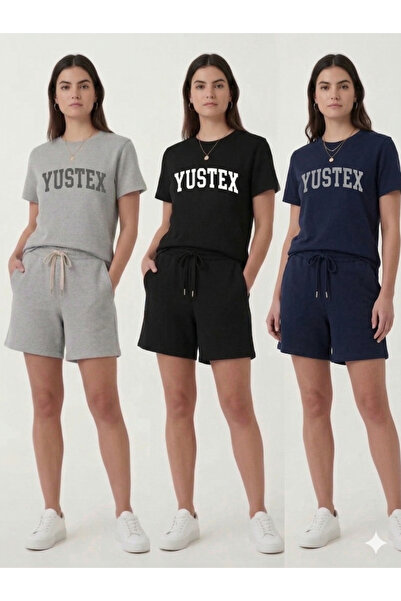 LAUSRA Σετ 3 γυναικείων σορτς - Μαύρο, Γκρι, Ναυτικό Μπλε - Σορτς με ψηλή μέσ...