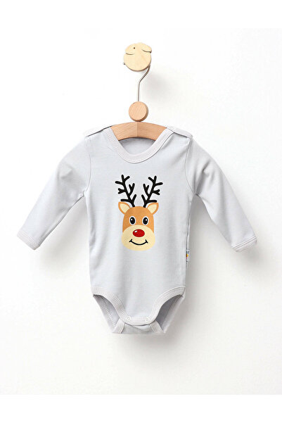 MiniKids Χριστουγεννιάτικο ολόσωμο κορμάκι Ρούντολφ του Τάρανδου, γκρι