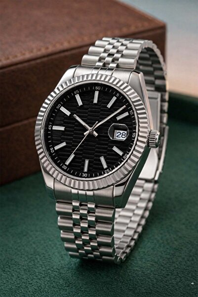 İnogge Varios Black Dial Silver Case Premium Men's Wristwatch with Calendar