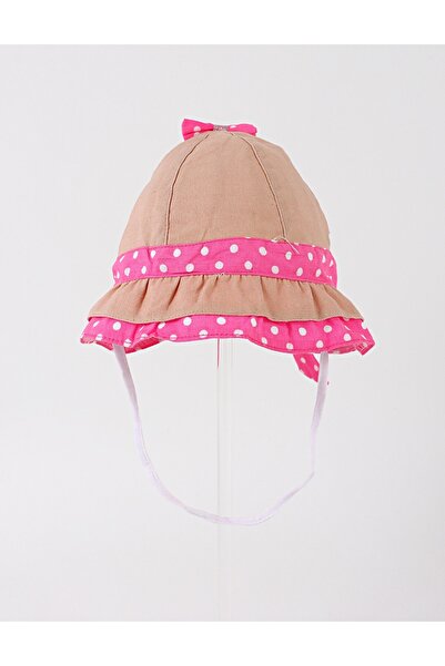 MiniKids Palarie cu fundita, buline, snur, crem-roz
