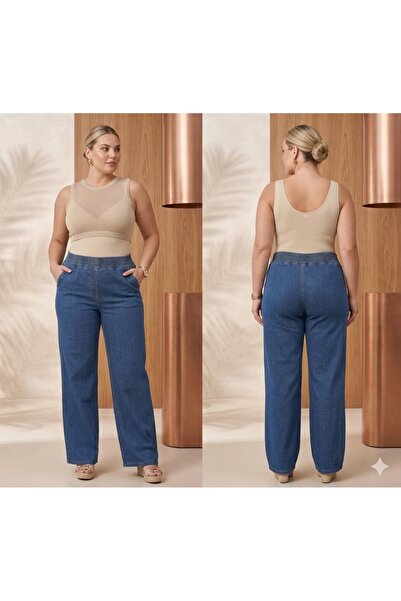 Butik BELİ LASTİKLİ YÜKSEK BEL BÜYÜK BEDEN PALAZZO KOT PANTOLON