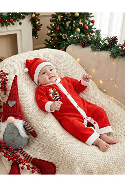 MiniKids Χριστουγεννιάτικη φλις ολόσωμη φόρμα + κορδέλα μαλλιών Honnye