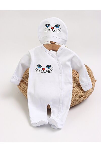 MiniKids Ολόσωμη φόρμα με φεζ, μάτια γάτας, λευκό