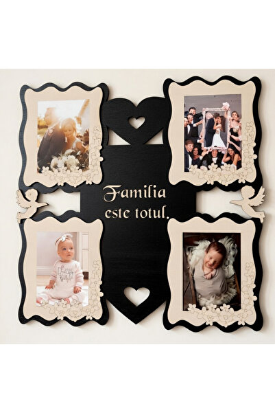damoro Tablou foto de perete, 4 poze,Familia este totul,lemn,negru/natur