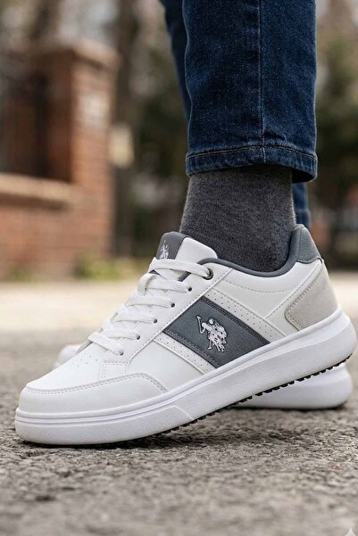 U.S. Polo Assn. Men's White Sneaker - Casual Sports Shoes with Gray Detail