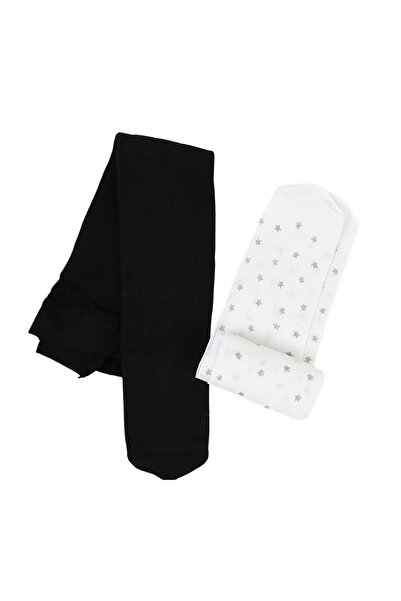 MiniKids Σετ 2 λευκών και μαύρων μικροδιχτυωτών καλσόν 40 DEN με αστέρια
