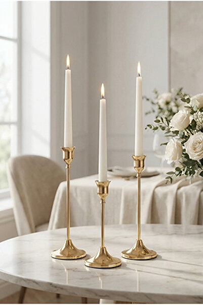 AKSESUAR EVRENİ Royal Gümüş Mumluk Dekoratif Şamdan Paslanmaz Kaplama Metal M...