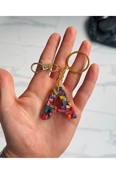 Deygart A Harfi İçerisi Renklendirilmiş Deniz Kabuklu Epoksi Harf Anahtarlığı...