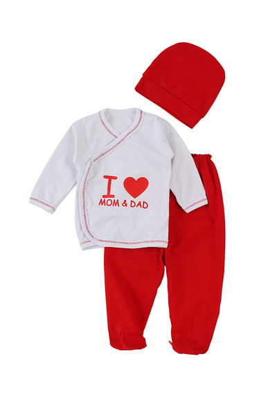 MiniKids Κοστούμι τριών τεμαχίων, Αγαπώ τη Μαμά & τον Μπαμπά κόκκινο