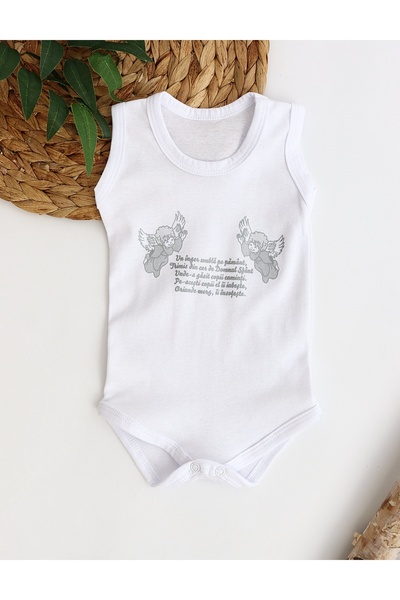 MiniKids Άγγελοι και Προσευχή ασημί-λευκό κορμάκι-φανελάκι