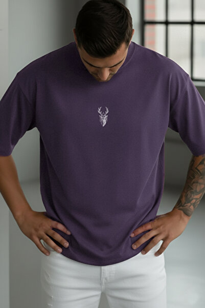 Millionaire Men's Purple Deer Printed Oversize Fit Loose Wide Fit Casual Cut ...