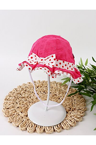 MiniKids Palarie brodata-fundita buline roz-alb