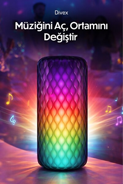 Divex Full Panel RGB Işıklı Bluetooth Hoparlör - Renk Değiştiren Gece Lambası...