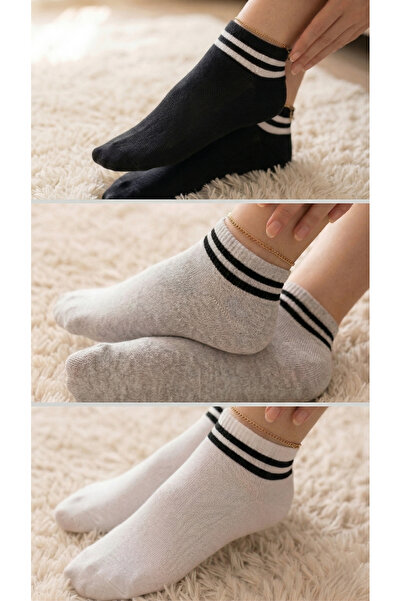 armonika Σετ 3 τεμαχίων ριγέ βαμβακερές γυναικείες κάλτσες-μποτάκια