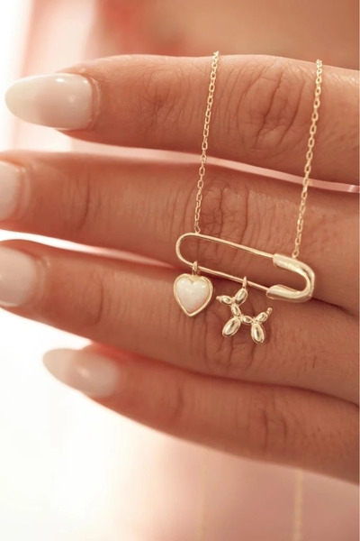 AŞIK ACCESSORIES Çengelli İğne Charmlı Kolye-925 Ayar Gümüş