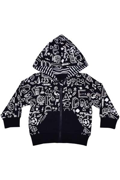 OrganicKid School Erkek Bebek Siyah Kapüşonlu Sweatshirt
