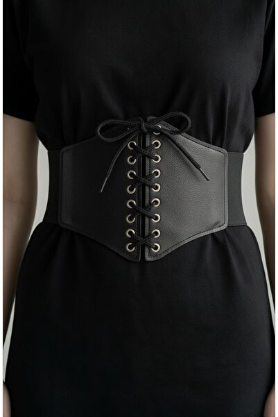 Gesa Women's Lace-Up Black Corset Elastic Belt