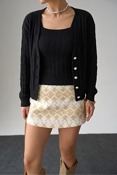NLT Women's Buttoned Strap and Cardigan Two-Piece Knitwear Set