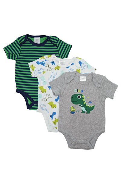 Bambimici - Dinosaur Print Short Sleeve Bodysuits Set of 3 - 3M to 12M