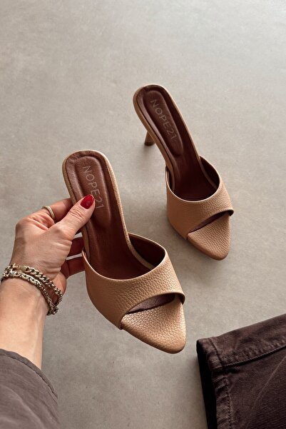 nope21shoess Rosa Nude Genuine Leather Heeled Slippers
