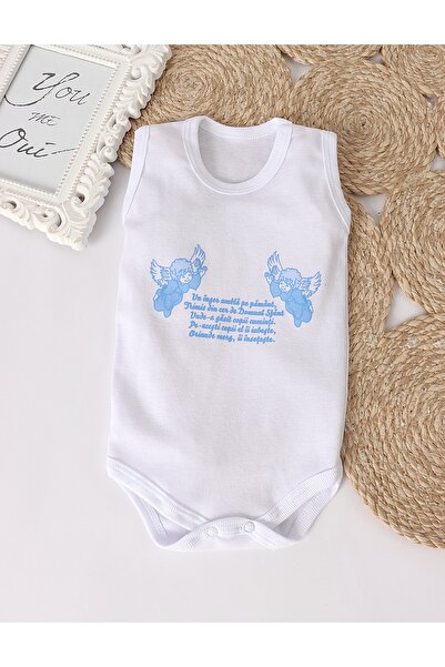 MiniKids Αμάνικο μπλουζάκι  "Άγγελοι και Προσευχή " λευκό-μπλε