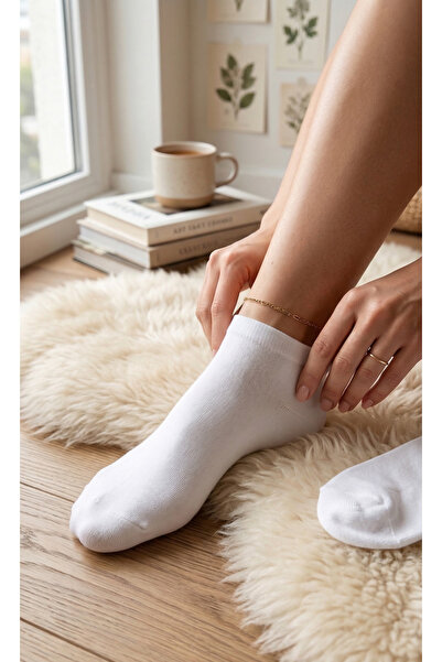 armonika Σετ 3 λευκών βαμβακερών γυναικείων καλτσών-μποτάκια