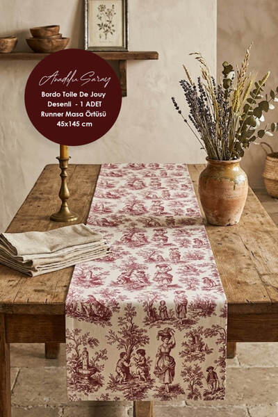 Anadolu Saray Μπορντό Toile De Jouy με σχέδια, ανθεκτικό στους λεκέδες, κομψό...