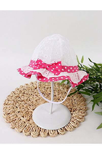MiniKids Palarie brodata-fundita buline alb-roz