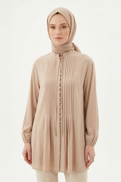 Lale Butik Levidor Nervür Detay Gömlek 230156 Bej