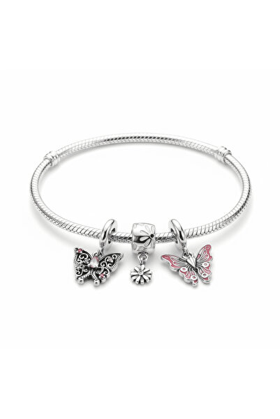 Belora Σετ βραχιόλι με λουλούδια 18 εκατοστών και 2 γούρια πεταλούδες