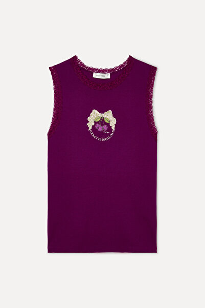 Mudo Printed Lace Trim Crochet Neck Tank Top