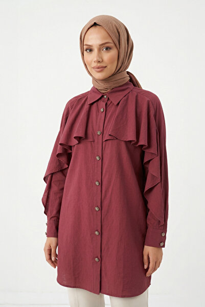 Lale Butik Levidor Kolu Fırfır Detay Gömlek 230157 Mürdüm