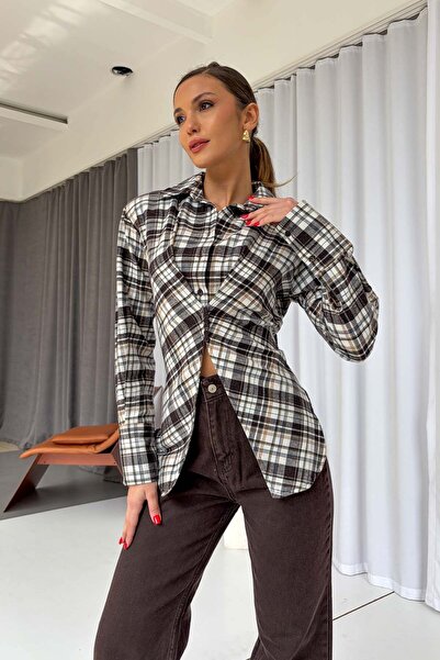 Mine Tan Butik Γυναικείο πουκάμισο με καρό σχέδιο και λεπτομέρεια δεσίματος -...