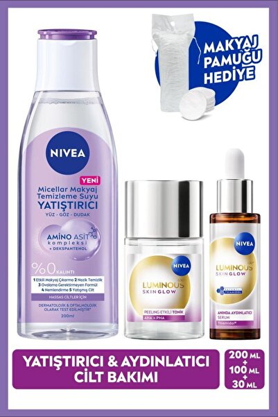 NIVEA Aydınlatıcı Bakım Rutini, Micellar Makyaj Temizleme Suyu, Serum ve Toni...