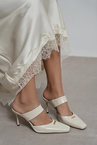 NİŞANTAŞI SHOES Γυναικείες παντόφλες με τακούνι Rane Beige, ρουστίκ, με φαρδι...