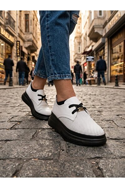 MARCO ROCCO Genuine Leather Lace-Up Perforated Summer Casual Women's Shoes