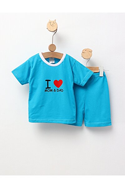 MiniKids Καλοκαιρινό σετ Αγαπώ τη Μαμά-τον Μπαμπά με τιρκουάζ σχέδιο